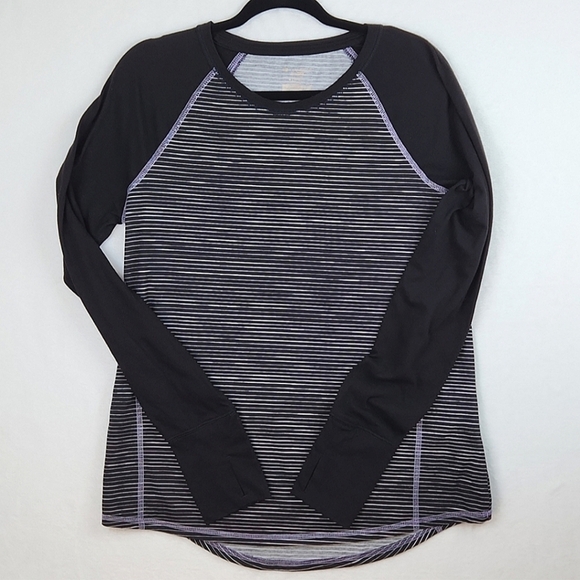 tek gear Tops - Tek Gear Women's Activewear Black Striped Long  Sleeve Top Size 2X